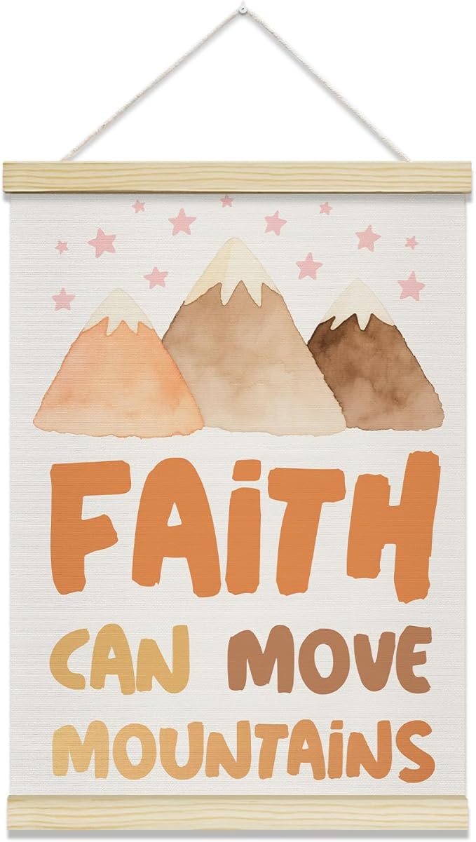 TRKAE Christian Canvas Poster Hanger Frame, Faith Can Move Mountains Wall Art for Kids, Positive Motivational Wall Decor for Classroom Nursery Preschool Bedroom -038
