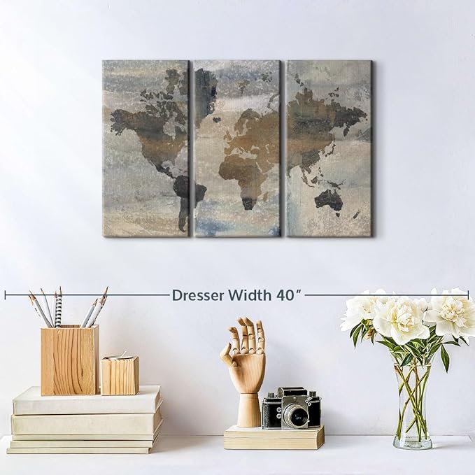 ElephantStock Stone World Wall Art - Horizontal Canvas - 3-Piece Lobby Wall Decor - Painting Map Canvas Print - Beige and Gray Decor for Wall by Avery Tillmon - 23" X 14"