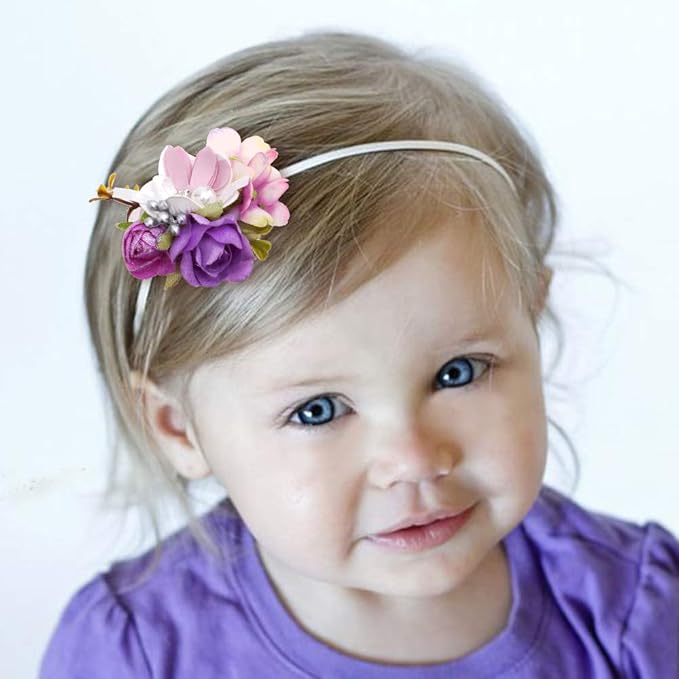 cherrboll 4pcs Baby Girl Headbands Flowers, Super Soft & Stretchy Nylon Floral Hairbands for Newborn Toddler