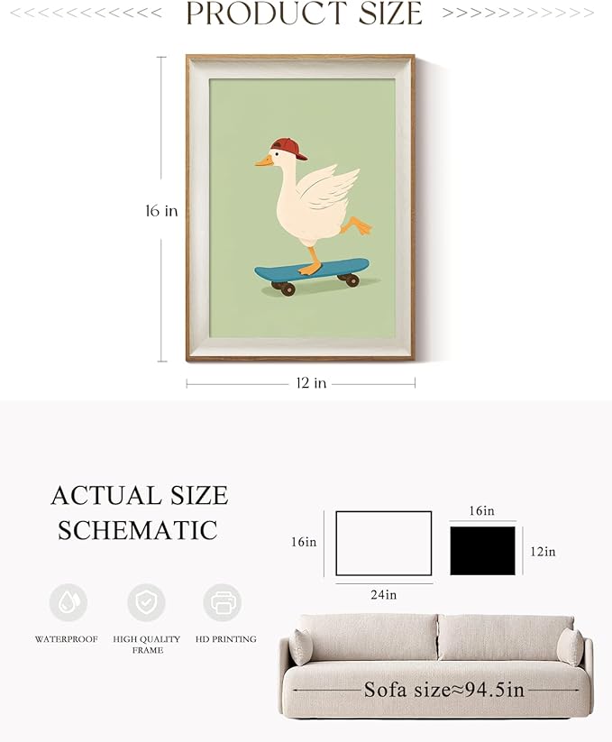 ARPEOTCY Framed Canvas Wall Art, Skater Goose