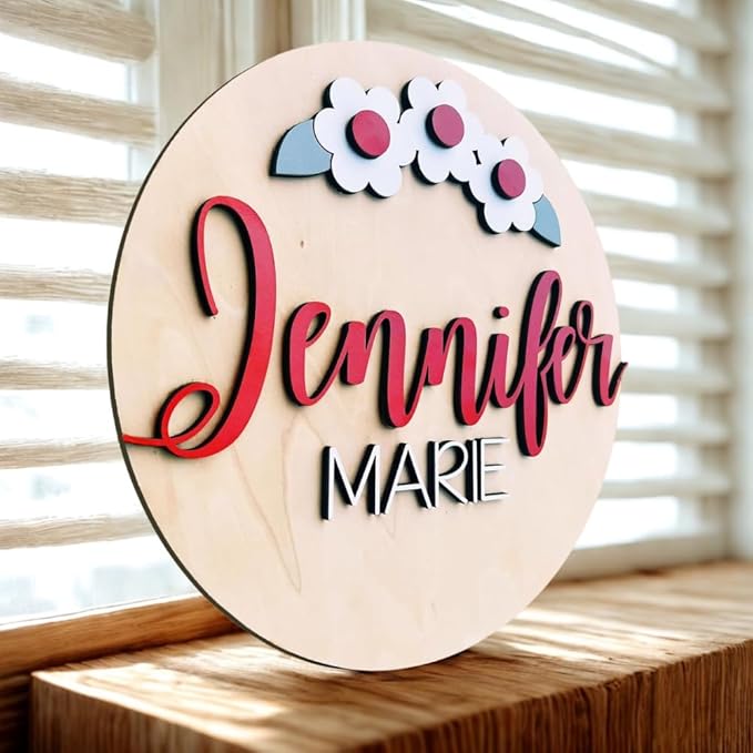 Personalized Wooden Name Sign - Custom Baby Name Signs for Nursery & Kids Room Decor - Baby Announcement Sign - Name Wall Art - Wooden Letters for Wall - Custom Round Nursery Name Sign (Design 5)