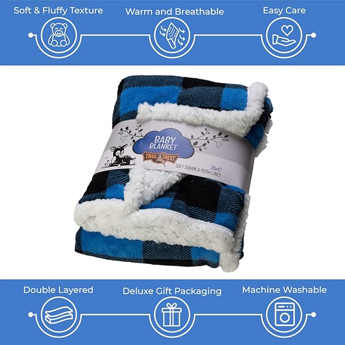 Ultra Soft Sherpa Fleece Plaid Baby Blanket | Cozy, Plush Throw Blanket for Kids | Reversible Plaid | Washable | Wide Size for Extra for Warmth & Comfort | Cute