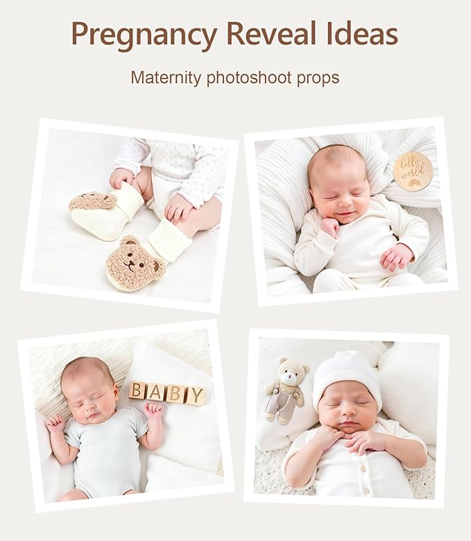 Pregnancy Announcement, Baby Announcement Ideas Set Include Letter Board, Baby Bodysuit, Booties, Sonogram Frame, Wooden Sign, Bear & Wood Blocks, Gender Reveal Photo Props Coming Soon Announcement