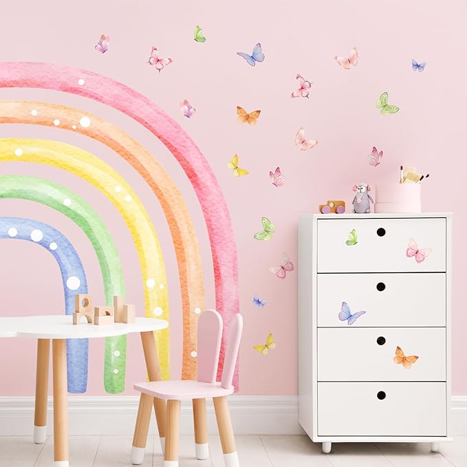 H53.9 Large Watercolor Rainbow Wall Decals, Half Rainbow Wall Stickers Peel and Stick Mural for Girls Boys Nursery Kids Room Home