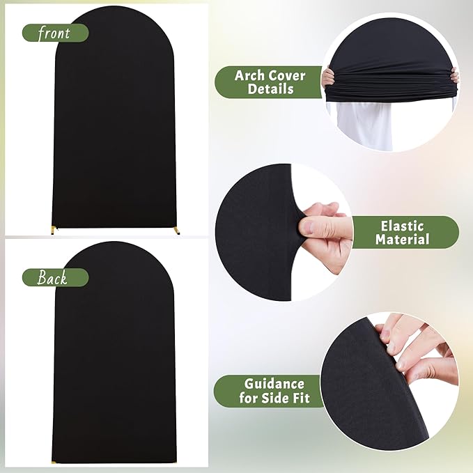 Black Arch Backdrop Cover 7.2FT Spandex Fitted Wedding Arch Stand Covers Round Top Chiara Arch Covers Stretchy Backdrop for Birthday Party Ceremony Banquet Decoration