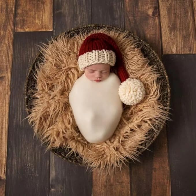 Christmas Newborn Photography Props Swaddle Snow White Wraps with Santa Hats for Baby Boys Girls Photo Props Shoot