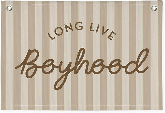 Boys Room Decor Long Live Boyhood Banner，Vintage Playroom Bedroom Nursery Wall Hanging Decor, Retro Kids Room Decor Stripes Flag Banner 30x20 boyroom