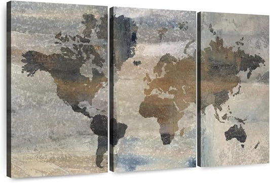 ElephantStock Stone World Wall Art - Horizontal Canvas - 3-Piece Lobby Wall Decor - Painting Map Canvas Print - Beige and Gray Decor for Wall by Avery Tillmon - 65" X 42"