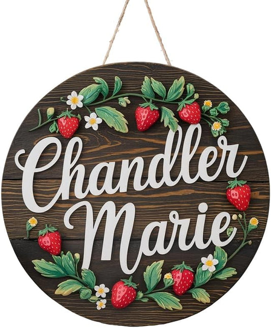 Personalized Name Signs for Kids Room, Strawberry Sign for Baby Door Decor, Newborn Gifts for Girl, Girls Nursery Wall Bedroom Decorations, Mother's Day Gifts for New Mom Dad Gift