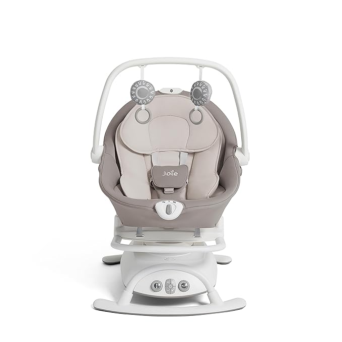 Joie Cinnamon 2-in-1 Glider and Rocker – Multi-Motion Baby Swing and Rocker Combo with Plush Fabrics, Compact Design, and Multiple Recline Positions – Soothing Sounds & Gentle Vibrations (Walnut)