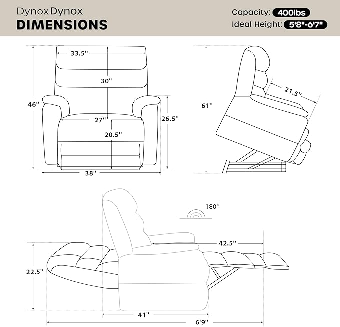 DYNOX 400 LBS Big Tall Man Large-Wide Power Dual Motor Lift Recliners Chairs for Elderly, Lay Flat Lift Chair with Infinite Positions, Heat & Massage, Extended Footrest (9298L,Chenille,Beige)