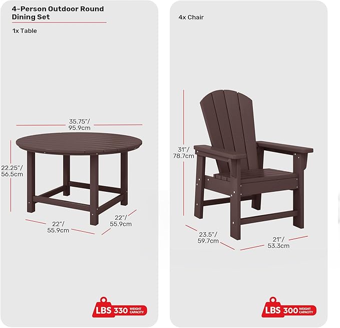 Costaelm Paradise Kids 5-Piece HDPE Outdoor Patio Round Dining Table and Chairs Set, Dark Brown