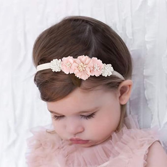 Baby Girl Floral Headband Nylon Flower Crown Elastic Hairband 3pcs Hair Accessories Gift for Girls (31#)