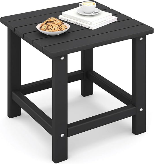 UDPATIO Small Side Table, 16x16x17.8 in, Black, Adirondack Table, Indoor & Outdoor Use