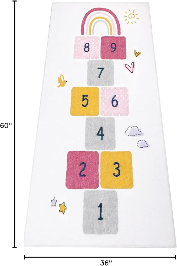 HiiARug Hopscotch Kids Rug 3'x5' Fun and Educational Playroom Rug Soft Durable Rainbow Floor Carpet Kid’s Play Mat for Bedroom, Playroom, Nursery, Gift for Girls & Boys(Colorful)