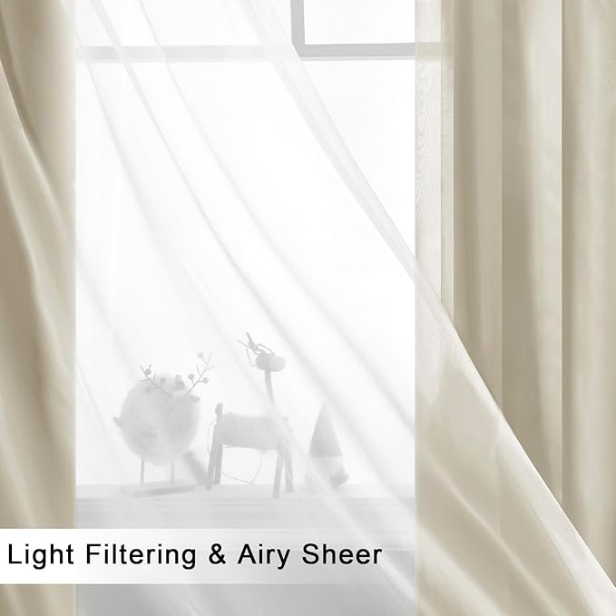 Hiasan Blackout Curtains with Sheer Overlay 84 Inches Long, Thermal Insulated Mix & Match Double Layer Window Curtains for Bedroom, Living Room, Nursery, 2 Panels Sewn with Tiebacks, Taupe, 52W X 84L