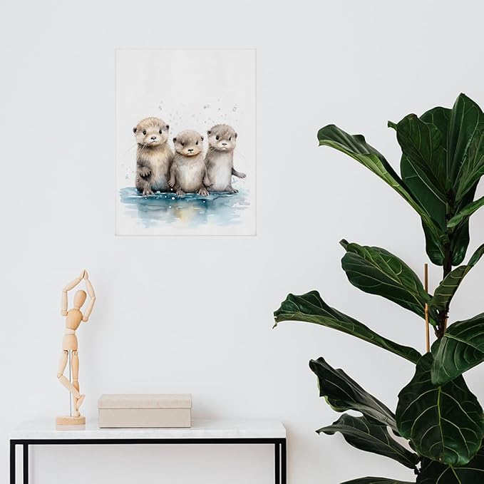 BIWSHA Sea Otter Watercolor Wall Art Prints,Sea Otter Picture Paintings Animal Canvas Wall Art Prints for Kids Room Nursery Bedroom Bathroom Home Walls,11x14 Inch