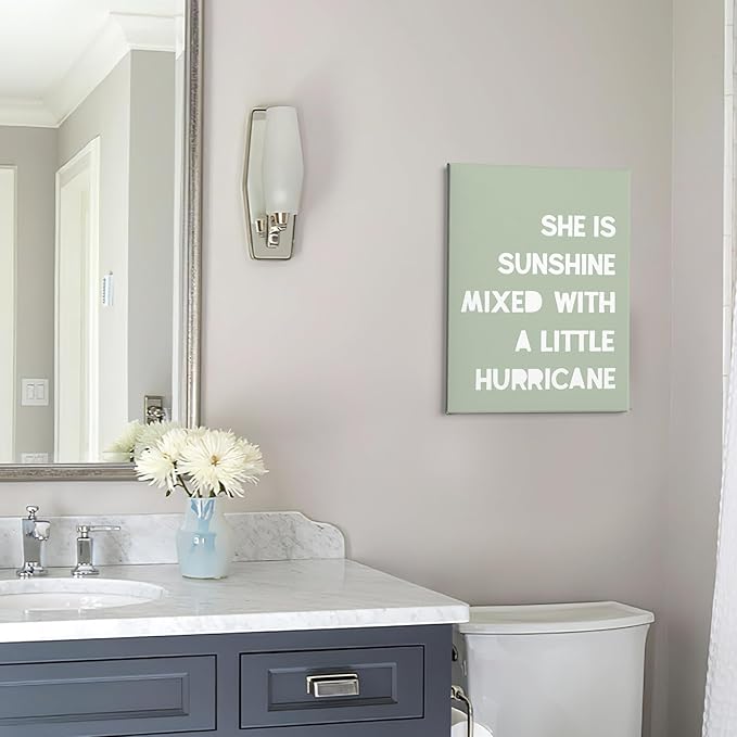 PHAMTE Girls Bedroom Wall Decor,She is Sunshine Mixed with a Little Hurricane Girls Room Wall Art,Sunshine Print Framed Canvas Painting Artwork for Room Bedroom Home Nursery Playroom（11x14 Inch）（pale green）
