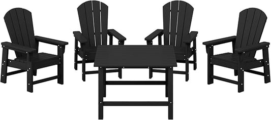 Costaelm Paradise Kids 5-Piece HDPE Outdoor Square Patio Dining Table and Chairs Set, Black