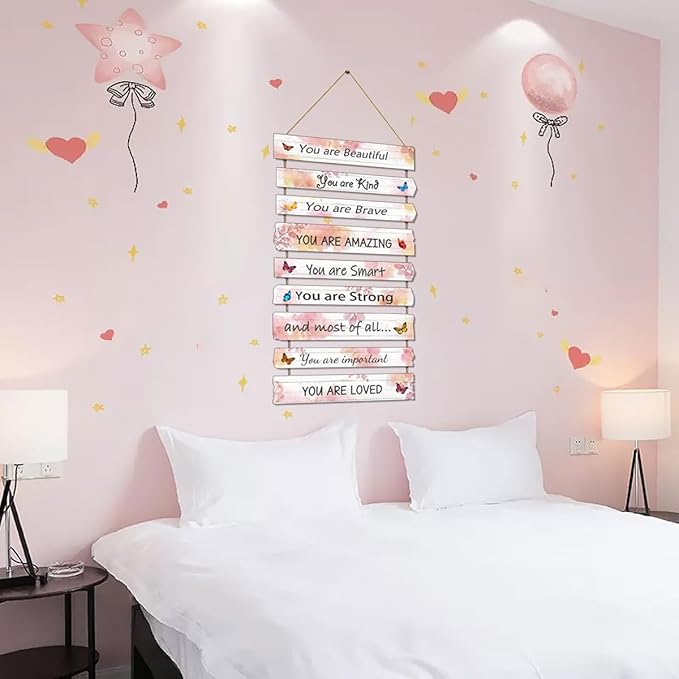 Butterfly Girls Room Decor, Pink Wall Decor for Baby Girl, Girl Bedroom Decor Art Signs, Trendy Stuff Decorations for Kids Nursery Bed Room Dorm Classroom Bathroom