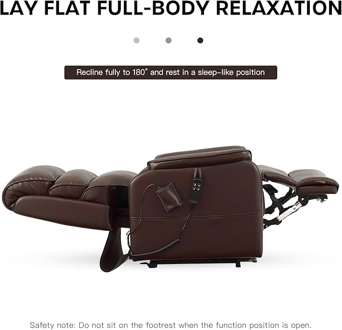DYNOX Big Man Large-Wide Power Dual Motor Lift Recliners Chairs for Elderly Lay Flat Lift Chair with Infinite Positions, Heat & Massage, Supports 400 LBS(9298,Faux Leather,Brown)