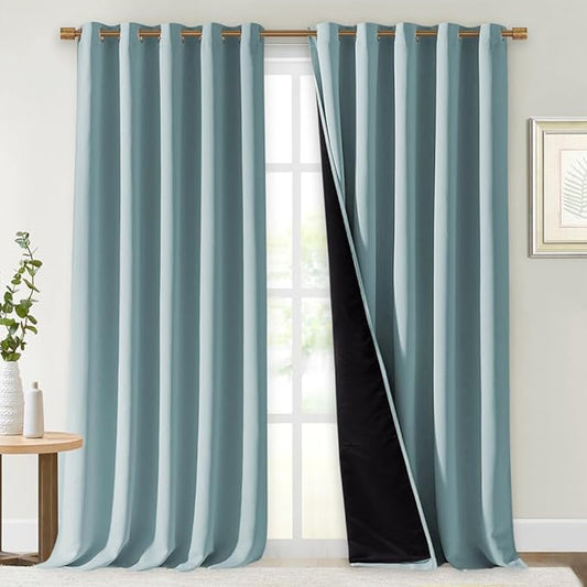 NICETOWN Full Shading Curtains for Windows, Sky Blue, Pack of 2, 70 inches W x 95 inches L, Super Heavy-Duty Black Lined Blackout Curtains for Bedroom, Privacy Assured Window Treatment