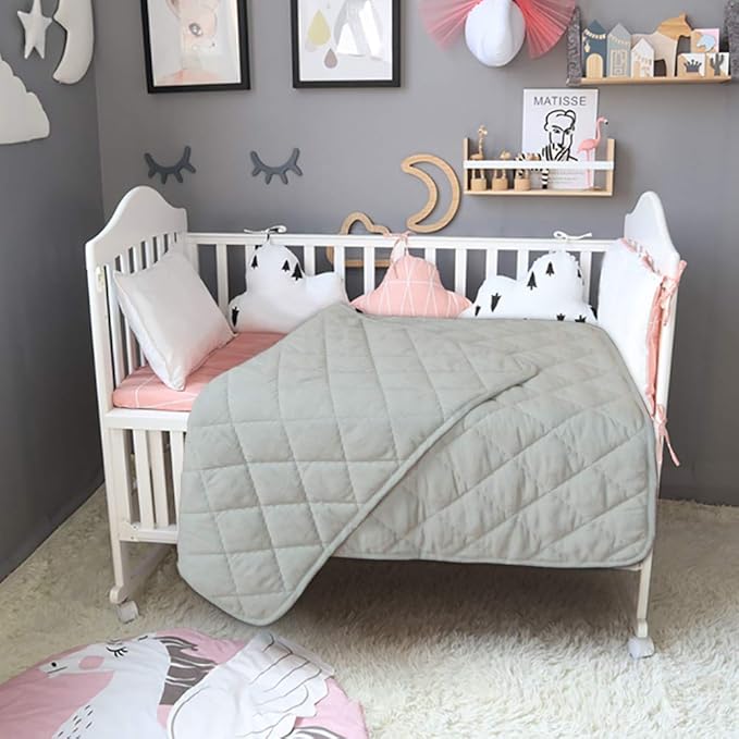 BEDSUM 100% Brushed Microfiber Down Alternative Toddler Comforter, Ultra Soft Lightweight and Warm Breathable Crib Quilted Blanket for Nursery Stroller Bed, 43x60 Inches, Light Grey