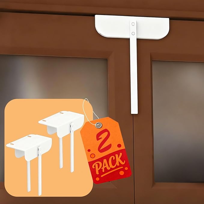 Adjustable Bifold Door Lock - Metal Child & Pet Proof Safety Locks for Cabinets, Closets, Pantry (0.6"-2" Door Thickness) No Drill Installation, White Finish w/Spare Screws (2 Pack)