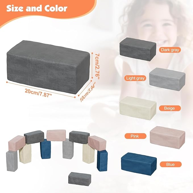 12 PCS Modular Kids Play Block Couch Child Sectional Soft Sofa Toddler Building Fortplay Climbing Bedroom Playroom Baby Convertible Floor Foam Cushion for Boys & Girls (12pcs+Rectangle)