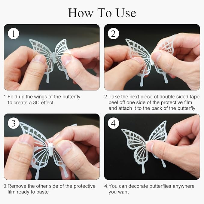60Pcs Butterfly Wall Stickers 3D Butterflies Stickers Removable Mural Decor for Kids Room Bedroom Decor Living Room Decor (White)
