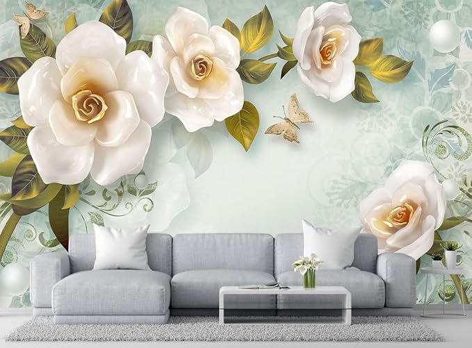 Modern Simple and Stylish Floral Wallpaper, Chinese Style Wall murals, Large Wall Background Decoration(Non-self-Adhesive)