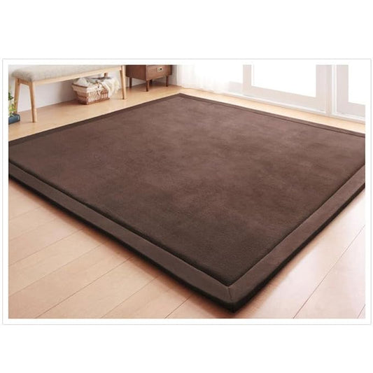 Loartee Coral Velvet Crawling Rug (5.0'x 6'8", Coffee) for Toddler Children Play Area Rug Yoga Mat Exercise Pad Carpet