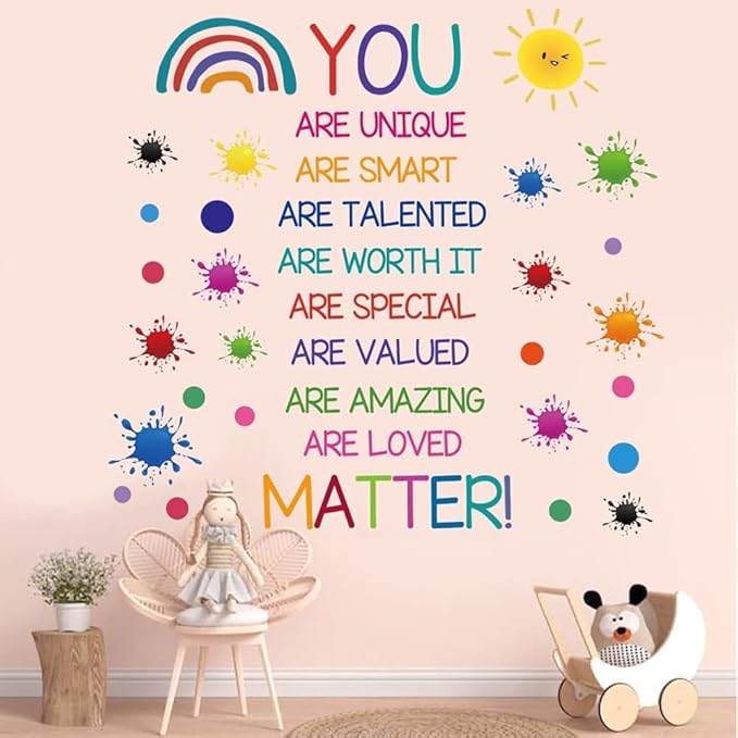 Colorful Inspirational Quotes Wall Decals Crayon Paint Splatter Wall Stickers Positive Saying Wall Decals for Nursery Playroom Kids Room Classroom