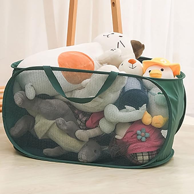 4 Piece Popup Mesh Laundry Basket Durable Handles Collapsible Laundry Baskets Folding Clothes Pastic Hamper for Laundry Room College Dorm (Gray)