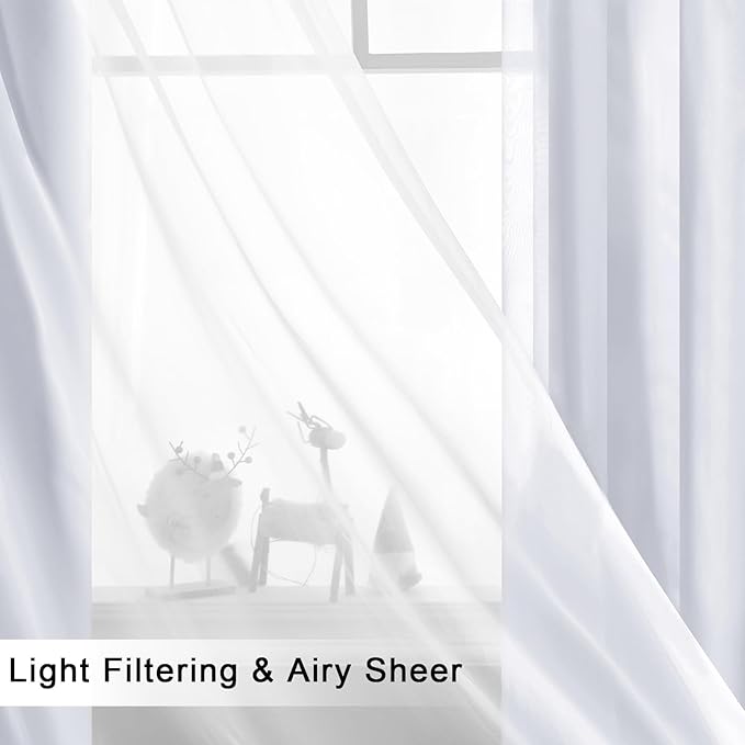 Hiasan Greyish White Blackout Curtains with Sheer Overlay, Grommet Thermal Insulated Mix & Match Double Layer Window Curtains for Bedroom, Living Room, 2 Drape Panels Sewn with Tiebacks, 38W X 84L