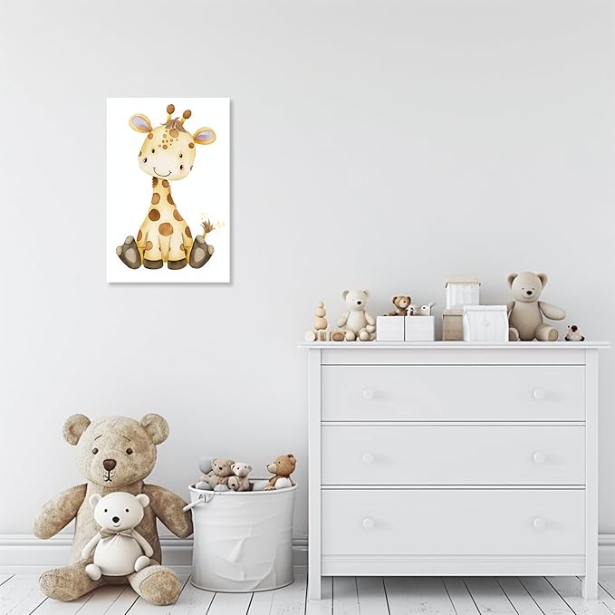 CCKOPPI Nursery Decor Canvas Wall Art Cute Wildlife Giraffe Jungle Animal Theme Watercolor Print Poster Decor Painting for Baby Room Nursery Bathroom Decor(Artwork-02, 24"x36")