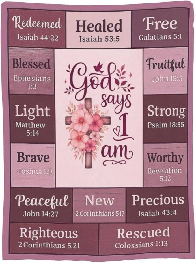 God Says I Am Christian Bible Verse Throw Blanket Religious Inspirational Soft Cozy Fleece Fuzzy Plush Warm Stuff Bedding Blankets Gifts for Boys Girls Kids Adult Men Women 60"X80"