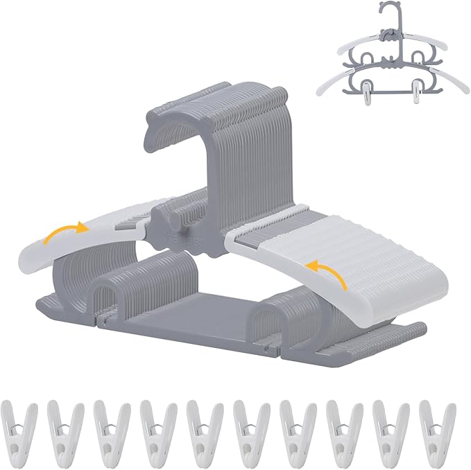 30 Pack Baby Clothes Hangers with 16 Clips, 11-15 inch Adjustable Kid Hanger, Multifunctional Children Hanger for Girl Boy Toddler Kids Child(Grey)