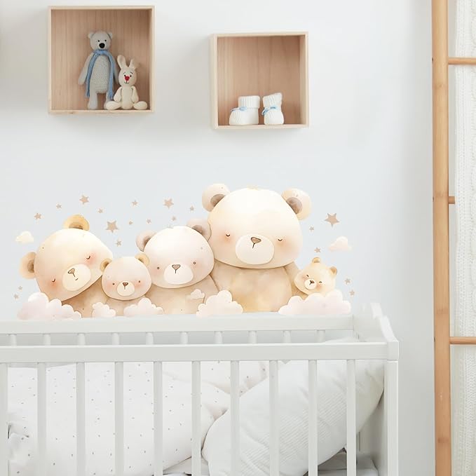 Family Teddy Bears Wall Decals Removable Cartoon Animal Vinyl Stickers for Nursery Kids Bedroom and Playroom Decor Peel and Stick Wall Art