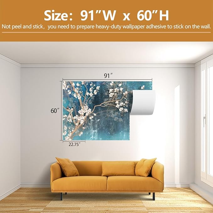 Vintage Flower Bird Wallpaper Magnolia Floral Wallpaper Mural Living Room Bedroom（Not Peel and Stick）