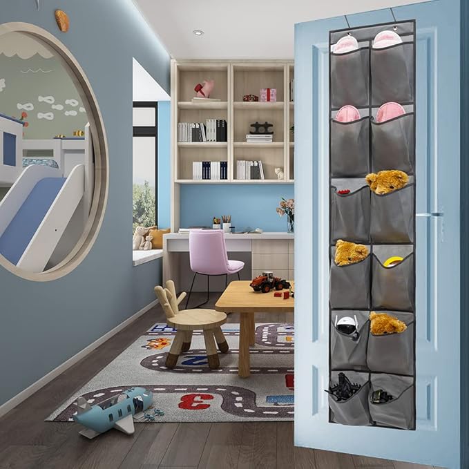 Hanging Storage Organizer Over the Door Shoes Organizer Kids Shoe Rack with 12 Large Fabric Pockets for Closet Shoe Holder Hanger (GREY)