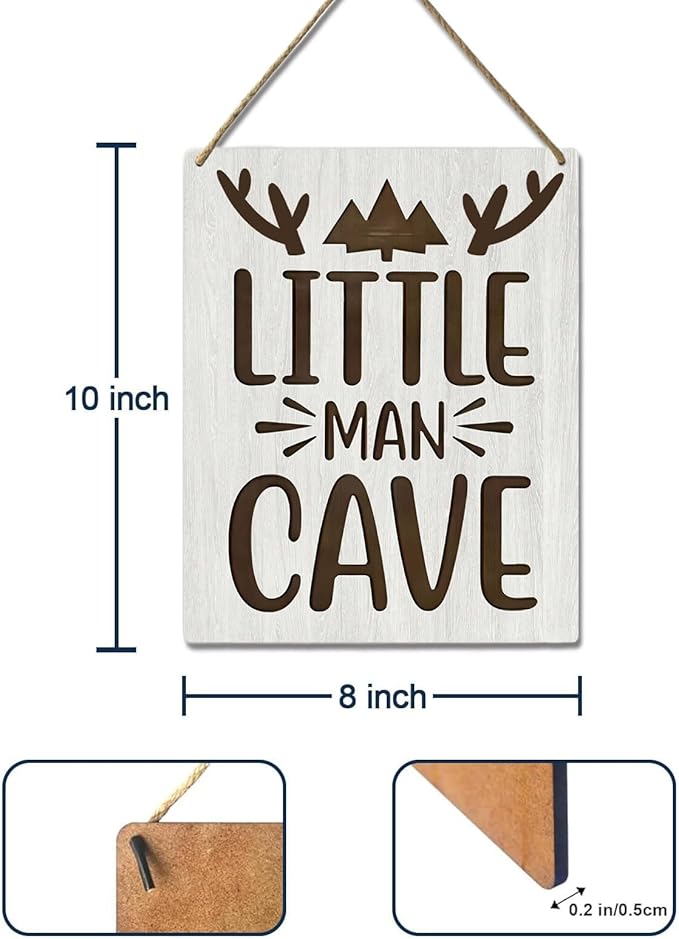 Rustic Deer Forest Animal Wood Sign, Nursery Room Decor for Boys, Little Man Cave Sign, Wooden Wall Art for Boys Bedroom, Farmhouse Signs, 10x8 Inch