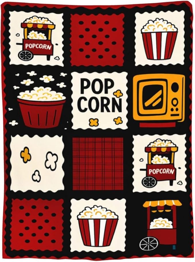 Popcorn Blanket Movie Theater Throw Blanket Cinema Soft Cozy Fleece Fuzzy Stuffed Plush Flannel Gifts for Girls Women Boys Kids Adults 40''x50''