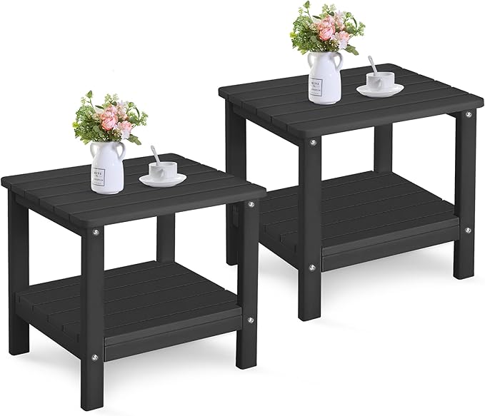 UDPATIO Outdoor Side Table for Patio, 2PCS 19 x 16 inches Adirondack Table Poolside Patio Table, HDPE End Table for Outside Backyard Pool Indoor Companion, 2 Tiers