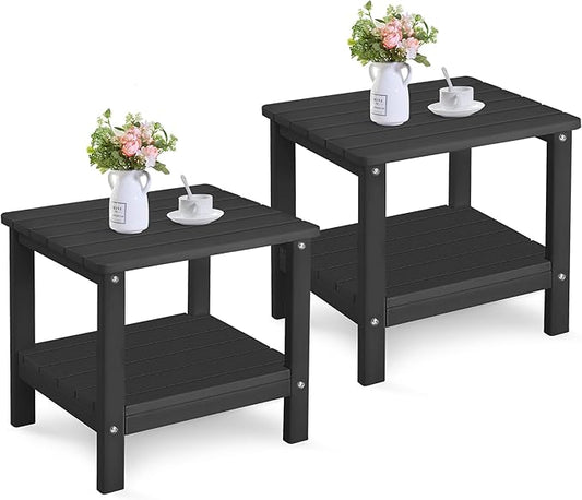 UDPATIO Outdoor Side Table for Patio, 2PCS 19 x 16 inches Adirondack Table Poolside Patio Table, HDPE End Table for Outside Backyard Pool Indoor Companion, 2 Tiers