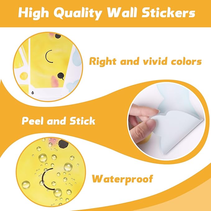 Radiant Smile Sun and Cloud Wall Decals - 12 Sheets Window Clings Watercolor Large Peel and Stick Wall Stickers for Kids Room, Nursery, Bedroom, Playroom Decor