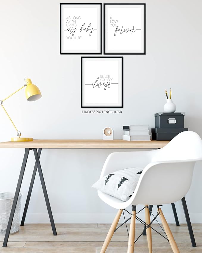 Govivo I'll Love You Forever Modern Typography Wall Print, Set of 3 Minimalist Wall Decor for Nursery, Above Crib Art, Baby Shower New Parent Gift - 11x14 unframed print