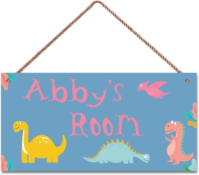 Personalized Dinosaur Sign For Kids Room Nursery Custom Name Cute Cartoon Art Door Wall Decor For Boys Room Girls Bedroom Little Man Cave