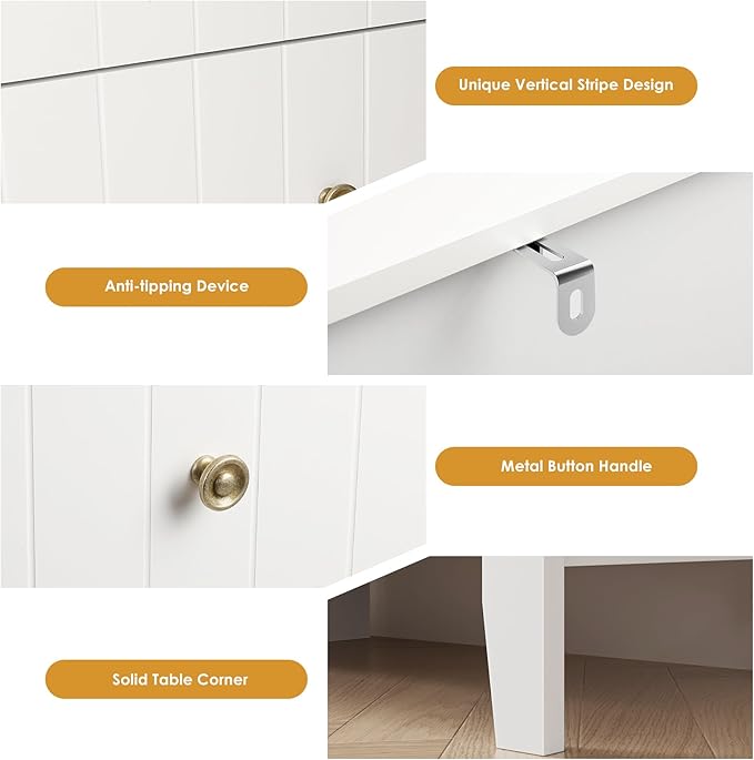FOTOSOK White Dresser, Chest of Drawers, Modern 6 Drawer Double Dressers with Deep Drawers, Nursery Dresser for Baby, Wide Storage Organizer Cabinet for Living Room, Hallway,White
