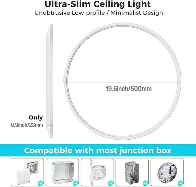 libtit 20 Inch LED Ceiling Light, 4200LM 35W Large & Bright Flush Mount Lighting Fixture, 3000K/4500K/6000K White Round Flat LED Ceiling Lamp for Bedroom Kitchen Livingroom Office